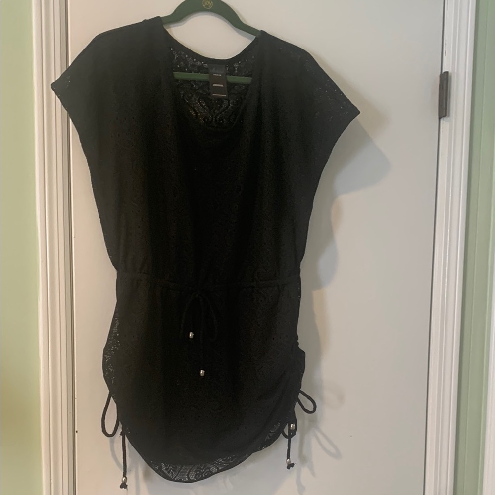 Catalina Black Swim Coverup Cap Sleeve Tie Front